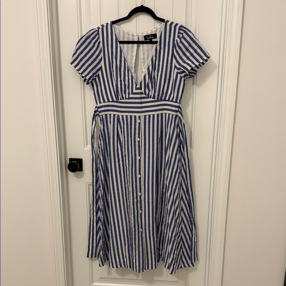 Lulu's Navy and White Striped Midi Dress